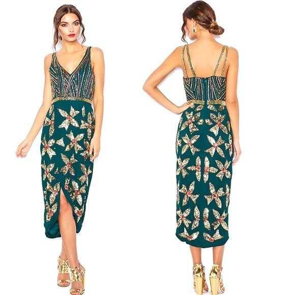 Virgos Lounge Dresses & Skirts - Virgos Lounge V-Neck Wrap Midi Dress in Green 8